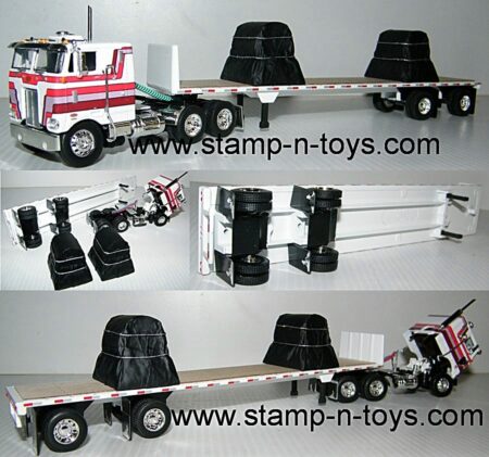snt custom 0014 Peterbilt 352 C.O.E. Flattop pulling a 45' Flatbed Trailer w/canvas covered coil load
