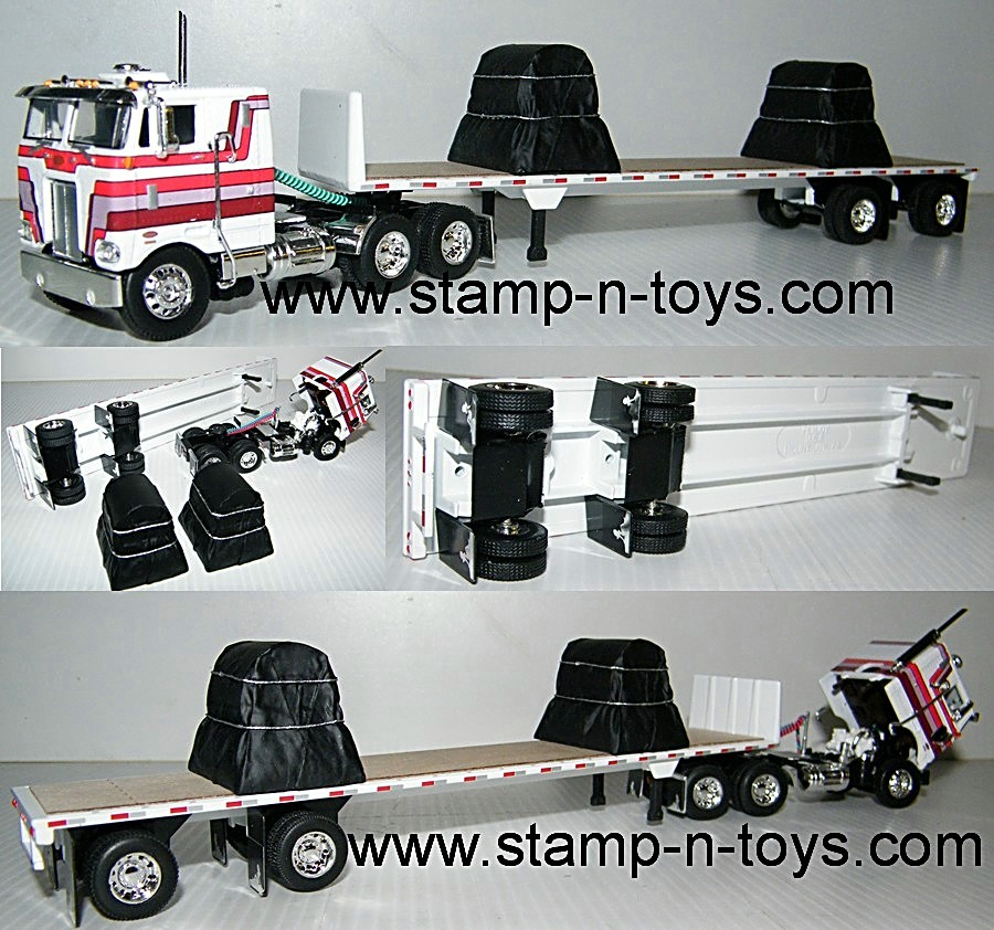 snt custom 0014 Peterbilt 352 C.O.E. Flattop pulling a 45' Flatbed Trailer w/canvas covered coil load