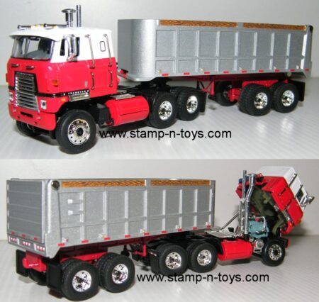 snt custom 0077 IH Transtar II pulling a 24' tandem-axle Vintage End Dump