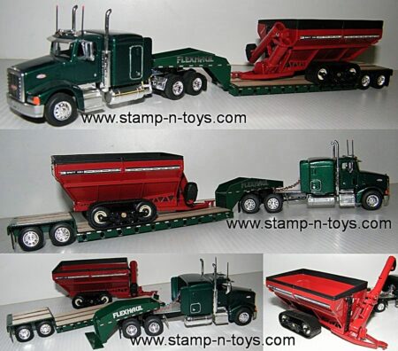 snt 0088 Custom Peterbilt 385 pulling a Flexhaul 2-axle Lowboy w/Brent Grain Cart Load