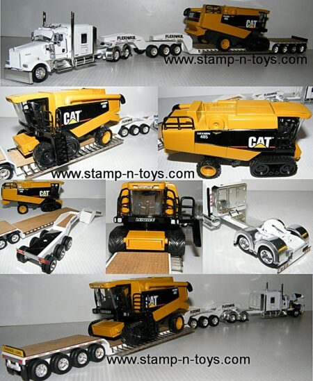 snt 0088 Custom KW W-900 pulling a Flexhaul Lexihauler w/Jeep and Cat Lexion 485Combine Load