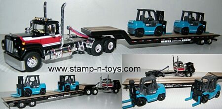 snt custom 0138 Mack R Model Day Cab pulling a custom Landoll 319D Trailer, Toyota Forklift load