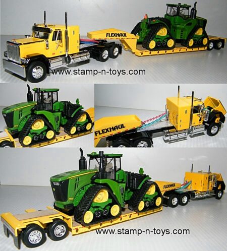 snt custom 0133 GMC General Tractor pulling a Flexhaul Lowboy w/a John Deere 9570RX quad track load