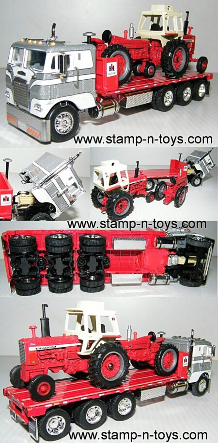 snt custom 0136 Vintage White-Freightliner C.O.E. flatbed w/IH logos and IH tractor load.