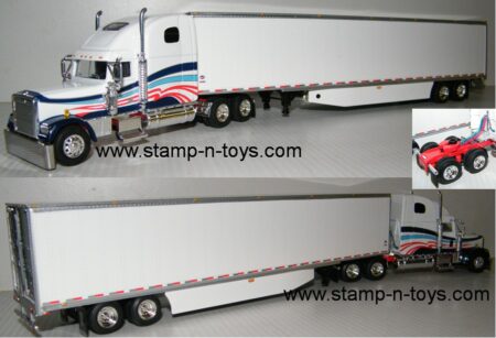 snt custom 0137 Freightliner XL High Sleeper pulling a 53' Utility Reefer trailer w/skirts