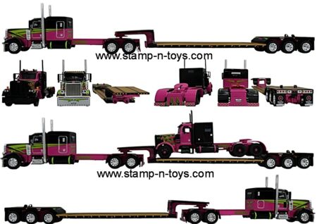 1st Gear/DCP 60-2139 Loewen Farms Peterbilt 389 w/tandem-axle Fontaine Renegade Lowboy w/flip Axle & Pete 359 load