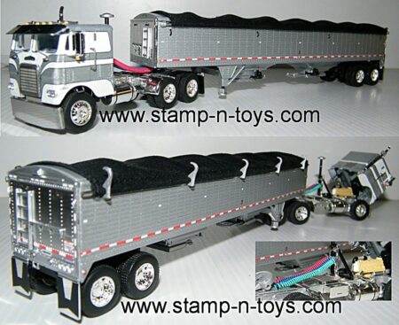 snt custom 0176 White-Freightliner Cabover pulling a Wilson chrome 43' Grain Trailer
