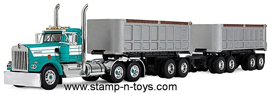 1st Gear/DCP 60-2291 Kenworth W-900A Day Cab w/Two 22' End Dump Trailers & Dolly.