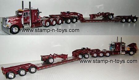 1st Gear/DCP 60-2129 Peterbilt 389 3-axle pulling a Fontaine Lowboy Trailer w/Jeep, Spreader, & Flip Axle
