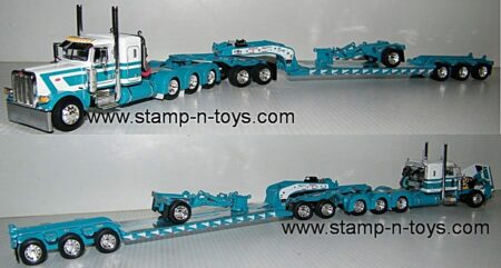1st Gear/DCP 60-2131 Peterbilt 389 3-axle pulling a Fontaine Lowboy Trailer w/Jeep, Spreader, & Flip Axle